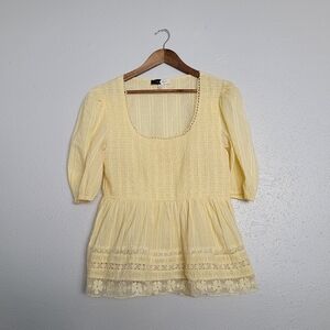 Exclusive Piper & Scoot Yellow Floral Eyelet Baby Doll Blouse